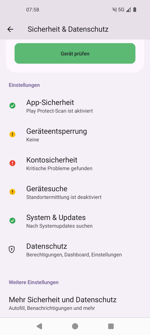 Scrollen Sie und wählen Sie Mehr Sicherheit und Datenschutz