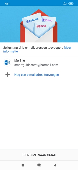 Selecteer BRENG ME NAAR GMAIL