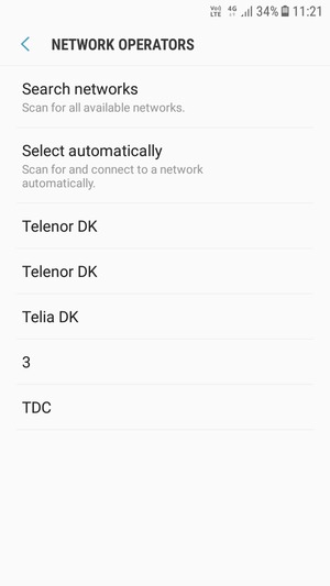 Select a network operator from the list