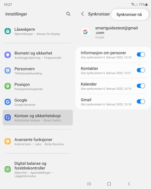 Velg Synkroniser nå