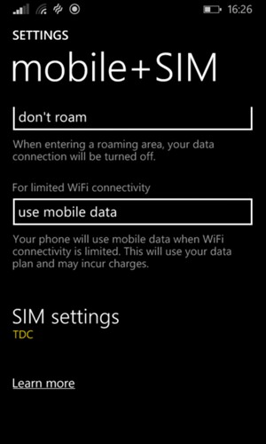 Scroll to and select SIM settings