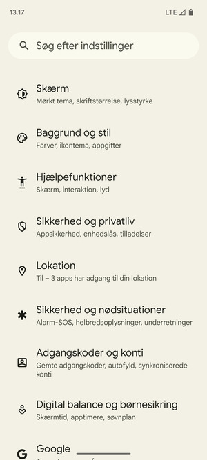 Scroll til og vælg Sikkerhed og privatliv