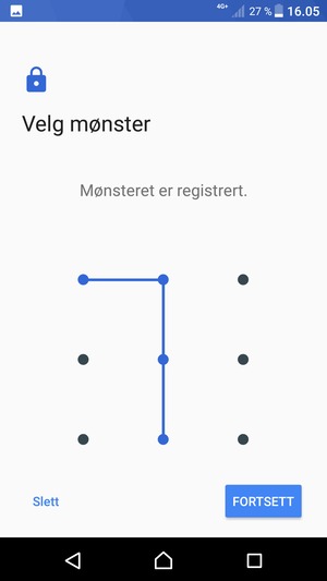 Tegn et opplåsingsmønster og velg FORTSETT