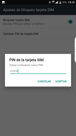 Confirme su nuevo PIN de la tarjeta SIM y seleccione ACEPTAR