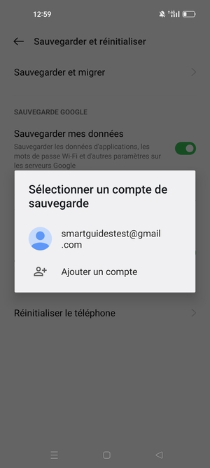 Sélectionnez votre compte de sauvegarde