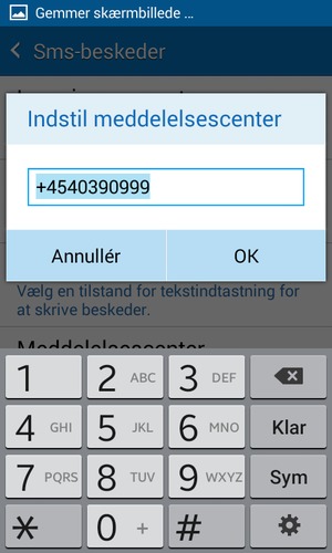 Indtast Meddelelsescenter nummeret og vælg OK