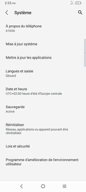 Sélectionnez Mise à jour  système