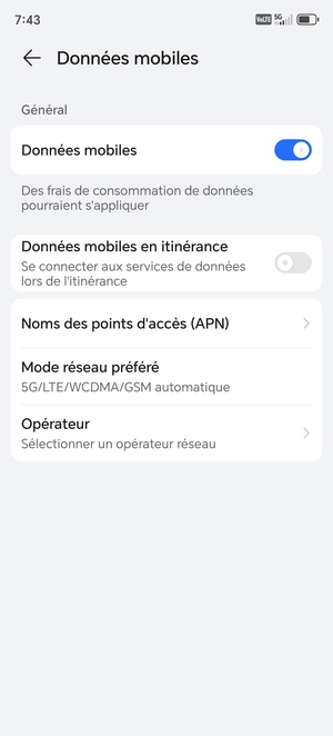 Sélectionnez Noms des points d'accès (APN)