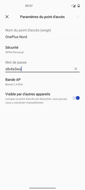 Saisissez un mot de passe de hotspot Wi-Fi d'au moins 8 caractères et sélectionnez OK