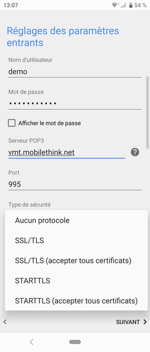 Sélectionnez Aucun protocole puis SUIVANT