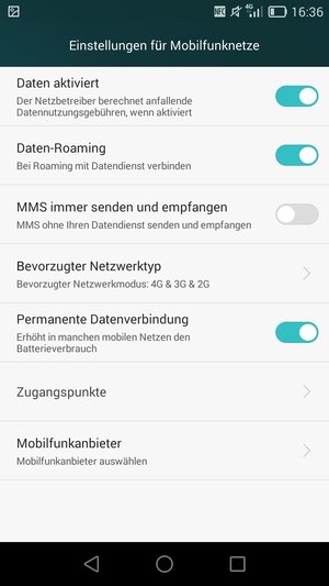 Schalten Sie Daten-Roaming an oder aus