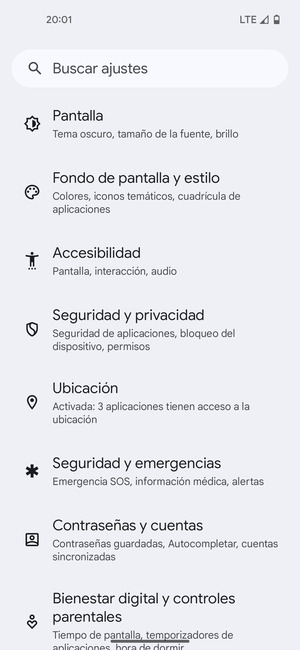 Desplácese y seleccione Seguridad y privacidad