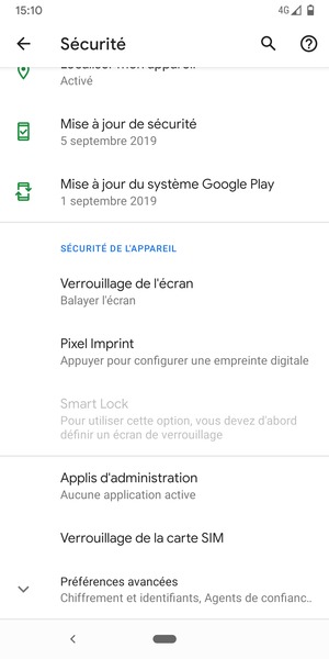 Faites défiler et sélectionnez Verrouillage de la carte SIM