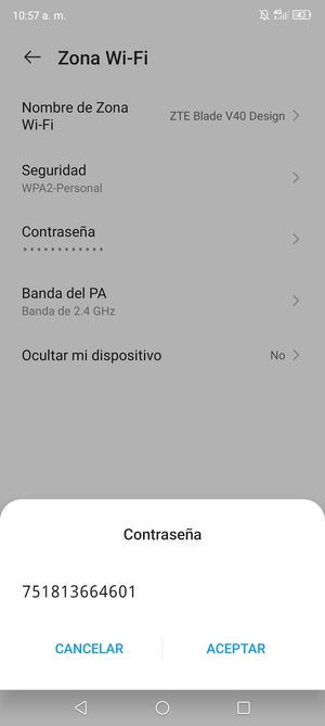 Introduzca una contraseña de punto de acceso Wi-Fi de al menos 8 caracteres y seleccione ACEPTAR