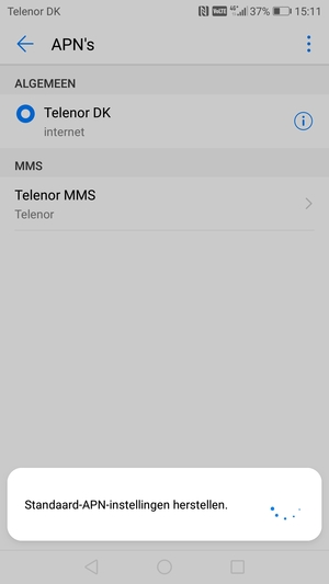Uw telefoon wordt teruggezet naar standaard internet- en mms-instellingen