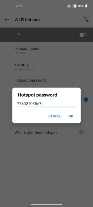 Enter a Wi-Fi hotspot password of at least 8 characters and select OK