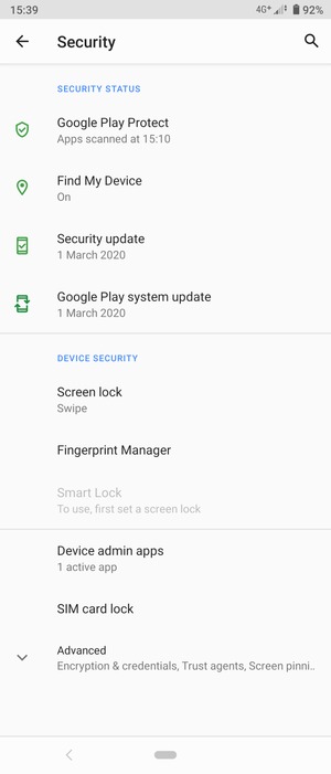 Select Screen lock