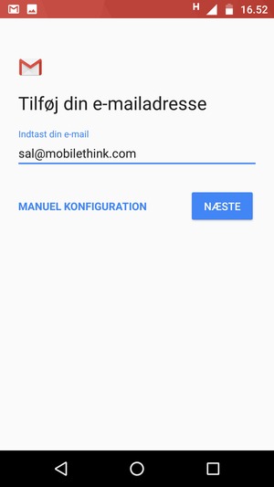 Indtast din e-mailadresse og vælg MANUEL KONFIGURATION