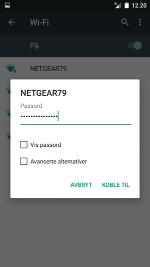 Skriv inn Wi-Fi-passord og velg KOBLE TIL