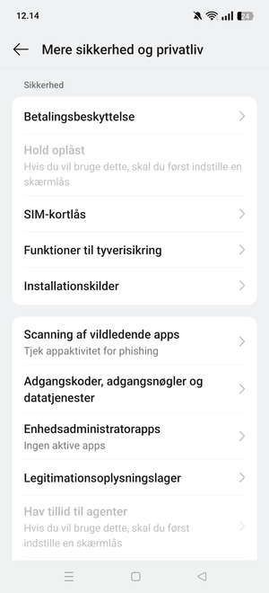 Scroll til og vælg SIM-kortlås