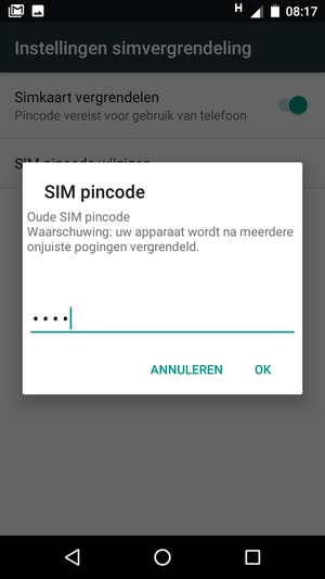 Voer uw Oude SIM pincode in en selecteer OK