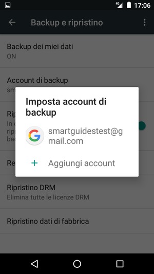 Seleziona il tuo account di backup