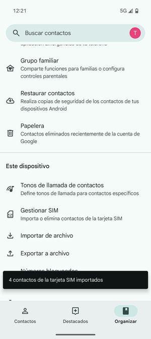 Sus contactos se guardarán en su cuenta de Google y se guardarán en su teléfono la próxima vez que Google sea sincronizado.