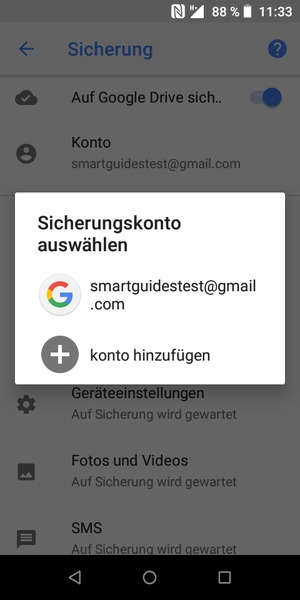 Wählen Sie Ihr Konto für Backup