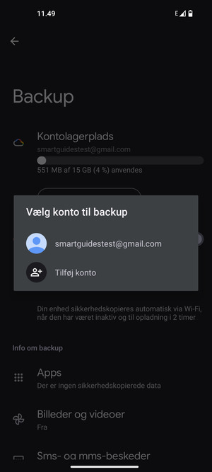 Vælg din sikkerhedskopi-konto