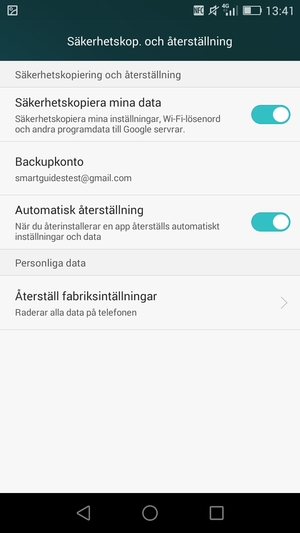 Välj Backupkonto