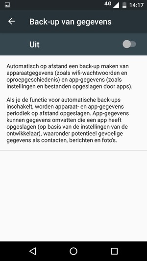 Schakel Back-up van gegevens in
