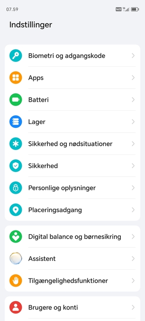 Scroll til og vælg Sikkerhed