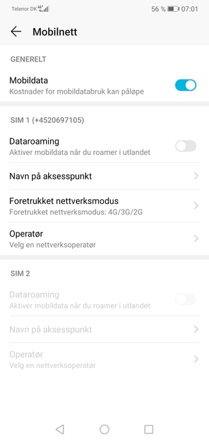 For å bytte nettverk hvis det oppstår nettverksproblemer, velg Operatør