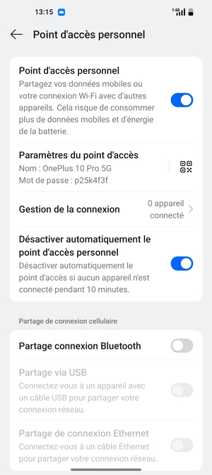 Votre téléphone est maintenant configuré pour être utilisé comme modem