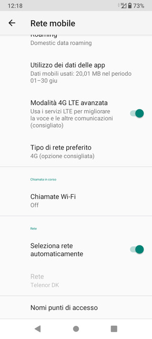 Disattiva Seleziona rete automaticamente