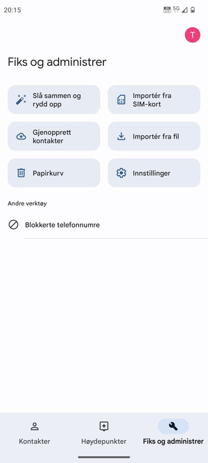 Velg Importér fra SIM-kort