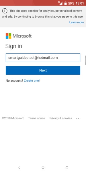 Enter your Hotmail address and select Next