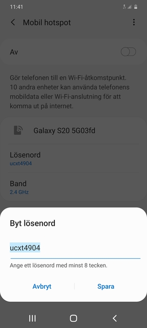 Ange ett lösenord bestående av minst  8  tecken och välj  Spara