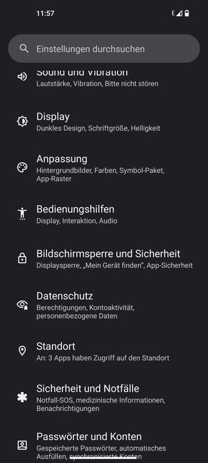 Scrollen Sie und wählen Sie Bildschirmsperre und Sicherheit