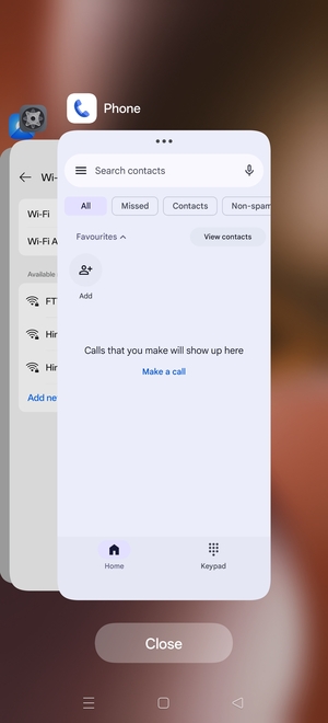 Select Close to close all running apps