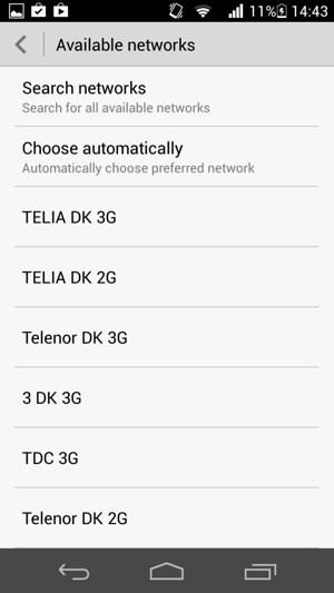 Select a network operator from the list