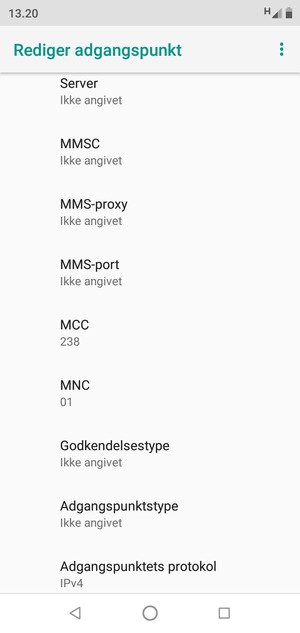 Scroll ned og indtast MMS-oplysninger