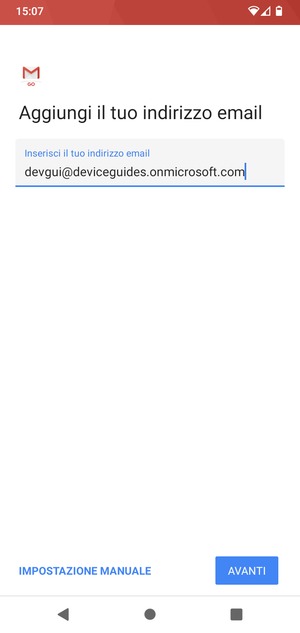 Inserisci il tuo indirizzo email e seleziona IMPOSTAZIONE MANUALE