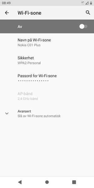 Velg Passord for Wi-Fi-sone