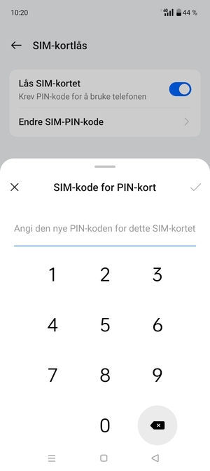 Skriv inn Ny PIN-kode for SIM-kort og velg OK