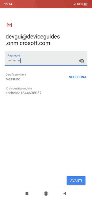 Inserisci la tua password e seleziona AVANTI