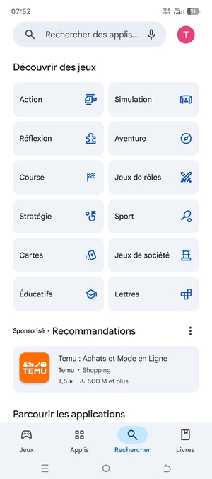 Sélectionnez la barre de Recherche