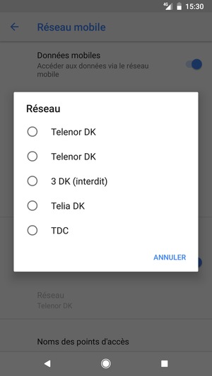 Sélectionnez un opérateur réseau dans la liste