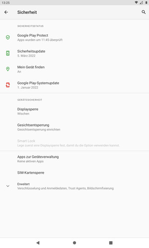Um Ihre Bildschirmsperre zu aktivieren, gehen Sie zum Sicherheit Menü und wählen Sie  Displaysperre