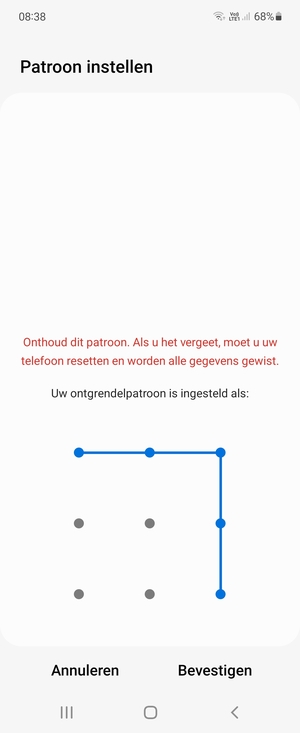 Teken het ontgrendelingspatroon nogmaals en selecteer Bevestigen